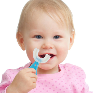 Baby Silicon U-Shaped Tooth Brush With Food Grade Soft Brush Head, 360 Degrees Teether Oral Hygiene Cleaning Brush