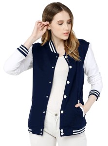 Baseball Contrast Varsity Coat Style Button Jacket For Women/Girls