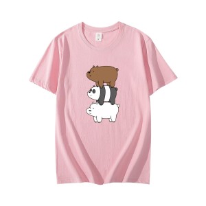 Bears Printed Cotton Half-Sleeves O-Neck T-Shirt For Women