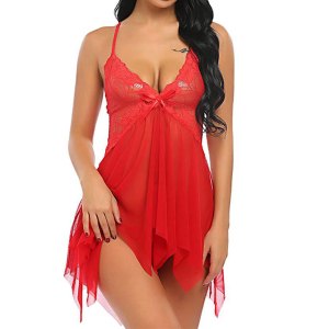 Front Slit Sexy Babydoll Exotic Bridal Nighty (Red)