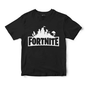 Black Fortnite Printed Cotton Halfsleeves T shirt