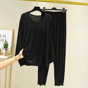 Black Frill Style Round Neck T Shirt with palazzo Style Pajama Full Sleeves night suit for her