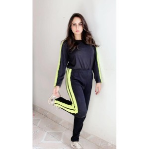 Black Gym Tracksuit with Strips For Women