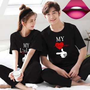 PACK OF 2 Black My Life Line Couple Night Dress ( 2 Suit )