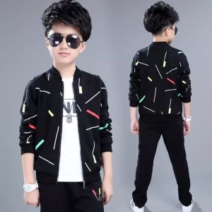 Black Stylish Print Track Suit for Kids