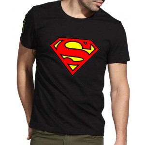 Black Superman logo Printed summer cotton T-Shirt for Men
