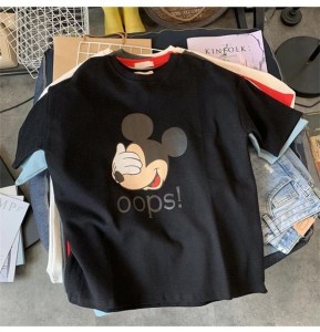 Black T Shirt For Ladies Women & Girls Mickey mouse Printed Round Neck half Sleeves Best Quality For Casual Wear Cotton