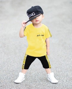 Stylish Yellow T-Shirt With Black Trouser Summer Tracksuit For Kids