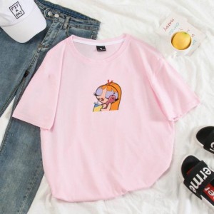 Blossom Basic Round Neck Pink T-Shirt For Women