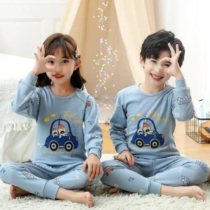 Blue Car Print Full Sleeves Night Suit for Kids - Cute and Comfortable Sleepwear