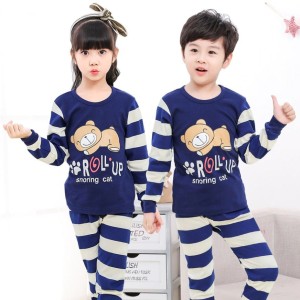 Blue Roll Up Printed Kids Night Suit