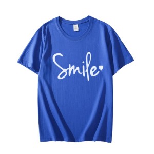 Blue T Shirt For Girls new and stylish design smile Print Summer Wear Round Neck Half Sleeves Shirt