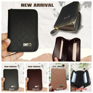 Bovi's Men's Genuine Leather Card Holder Storage Bags Blocking Zipper Thin Pocket