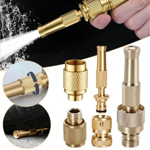 Brass Nozzle Water Spray Gun Jet Hose Nozzles Pipe High Pressure For Car,Bike,Window Cleaning Sprayer And Plants Gardening Washing (Without Pipe) Gold
