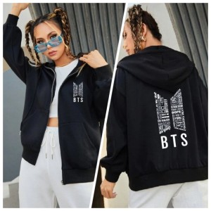 BTS Black Pullover zipper Hoodie For women
