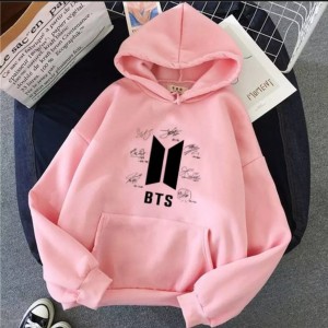 BTS Fleece Pullover Pink Hoodie For Women