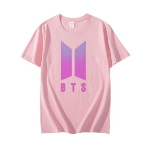 BTS New Design Printed Cotton Half Sleeves O Neck PINK T Shirt For Women