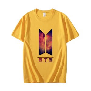 BTS New Design Printed Cotton Half Sleeves O Neck Yellow T Shirt For Women