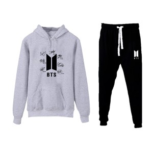 BTS Signature Printed Winter Tracksuit With Warm Fleece Grey Hoodie and Trouser For Womens