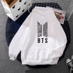 BTS Signature Pull Over White Hoodie For Women