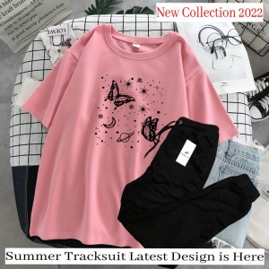 Butterfly and Stars Printed Pink T-Shirt and a black Trouser For Girls and Women