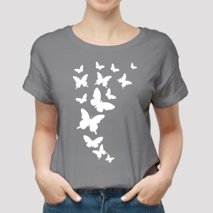 Butterfly Printed Grey T shirts Round Neck For Casual Wear