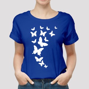 Butterfly Printed Royal Blue T shirts Round Neck For Casual Wear