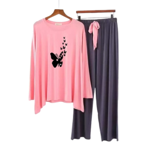 Butterfly Printed T-shirt & palazzo trousers Night Dress For Women's.