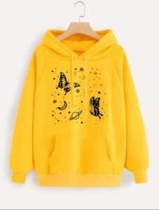 Buttlerfly Printed Pullover Yellow Hoodie for Women