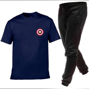 Captain America Logo Printed Blue T Shirt And Black Trouser Summer Wear For Mens