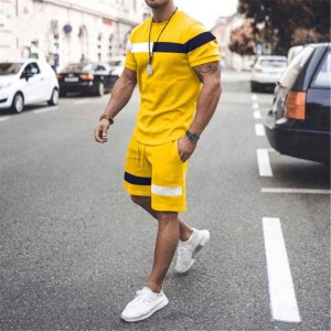 CBZ-Stylish Yellow Contrasted Pannel Short Summer Tracksuit For Men
