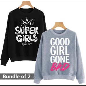 PACK OF 2 GIRLY Print Thick & Fleece Fabric Rib Sweatshirt for Winter sweatshirt Fashion Wear for Women / Girls