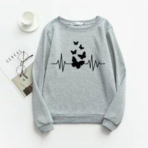 CLASSY HEARTBEAT BUTTERFLY Thick & Fleece Fabric Rib Sweatshirt for Winter sweatshirt Fashion Wear for Women / Girls