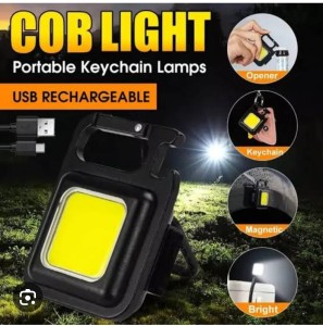 COB Rechargeable Keychain Mini Small Flashlight 3 Light Modes Portable Pocket Light with Folding Bracket Bottle Opener and Magnet Base for Fishing, Wa