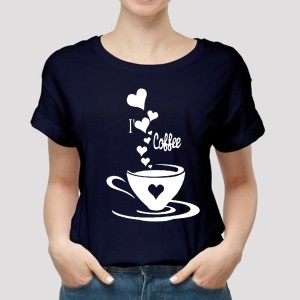 Coffee Printed Blue T Shirt for Womens & Girls Half Sleeves Export Quality