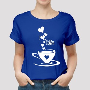Coffee Printed Royal Blue T Shirt for Womens & Girls Half Sleeves Export Quality