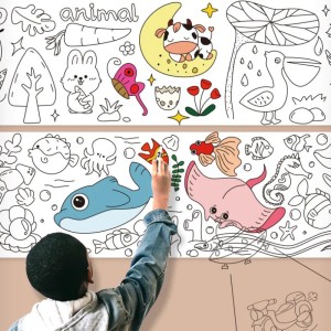Coloring Paper Roll for Kids, Toddler Drawing Paper Roll, Squeaky Clean Sticky Wall Painting Stickers Set