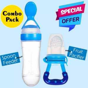 Combo Pack Baby Spoon Feeder Silicone Squeeze Milk Bottle Training Feeder Food Supplement With Fruit Pacifier