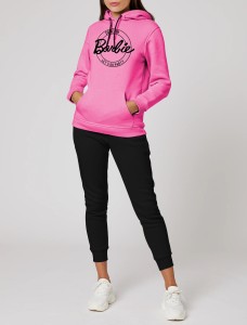Come On Barbie Let's Go Party Printed Tracksuit With Pink Hoodie and Trouser For Women