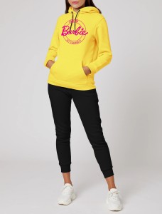 Come On Barbie Let's Go Party Printed Tracksuit With Yellow Hoodie and Trouser For Women