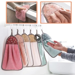 Coral Fleece Hand Towel Hanging Absorbent Towel Thickened Kitchen Towel Cleaning Cloth Dish Towel Non-Stick Oil Cleaning Cloths