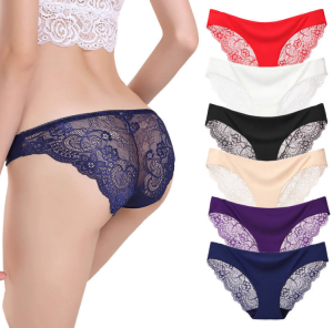 Pack of 3 Breathable Seamless Interior Lace Satin Womens Net Panties