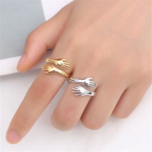 Couple Hugging Ring - Pack of 2 Golden & Silver Both