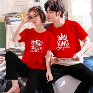Couple King Queen Tshirt Pajama Half Sleeves Night Dress By Hk Oufits