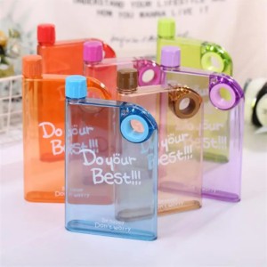 Creative Portable Flat Kettle Fashion Sport Drinking Water Bottle A5 Notebook Plastic Water Bottle BPA Free
