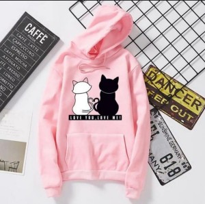 Cute Bear Printed Pullover Pink Hoodie for Women