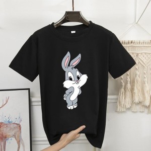 CUTE BUNNY RABBIT CARTOON TAGS Trendy Stylish Theme Tag Round neck Black Colored Smart fit T-shirt