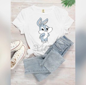 CUTE BUNNY RABBIT CARTOON TAGS Trendy Stylish Theme Tag Round neck White Colored Smart fit T-shirt