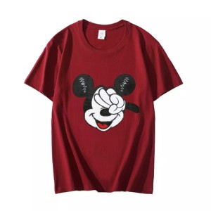 CUTE MICKEY DESIGN TAG Trendy Stylish Printed Amazing Maroon T-shirts Round Neck Short Sleeves Casual T-shirts