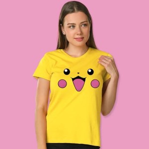 Cute Pikachu Printed Round Neck half Sleeves Best Quality For Casual For Girl And Womens